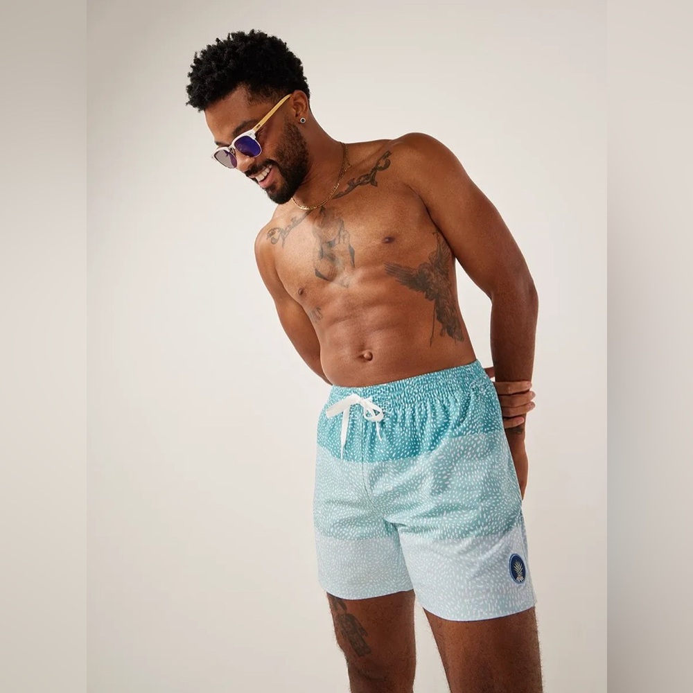 Chubbies The Whale Sharks Classic Swim Shorts Blue Stripe Lined, Size XL